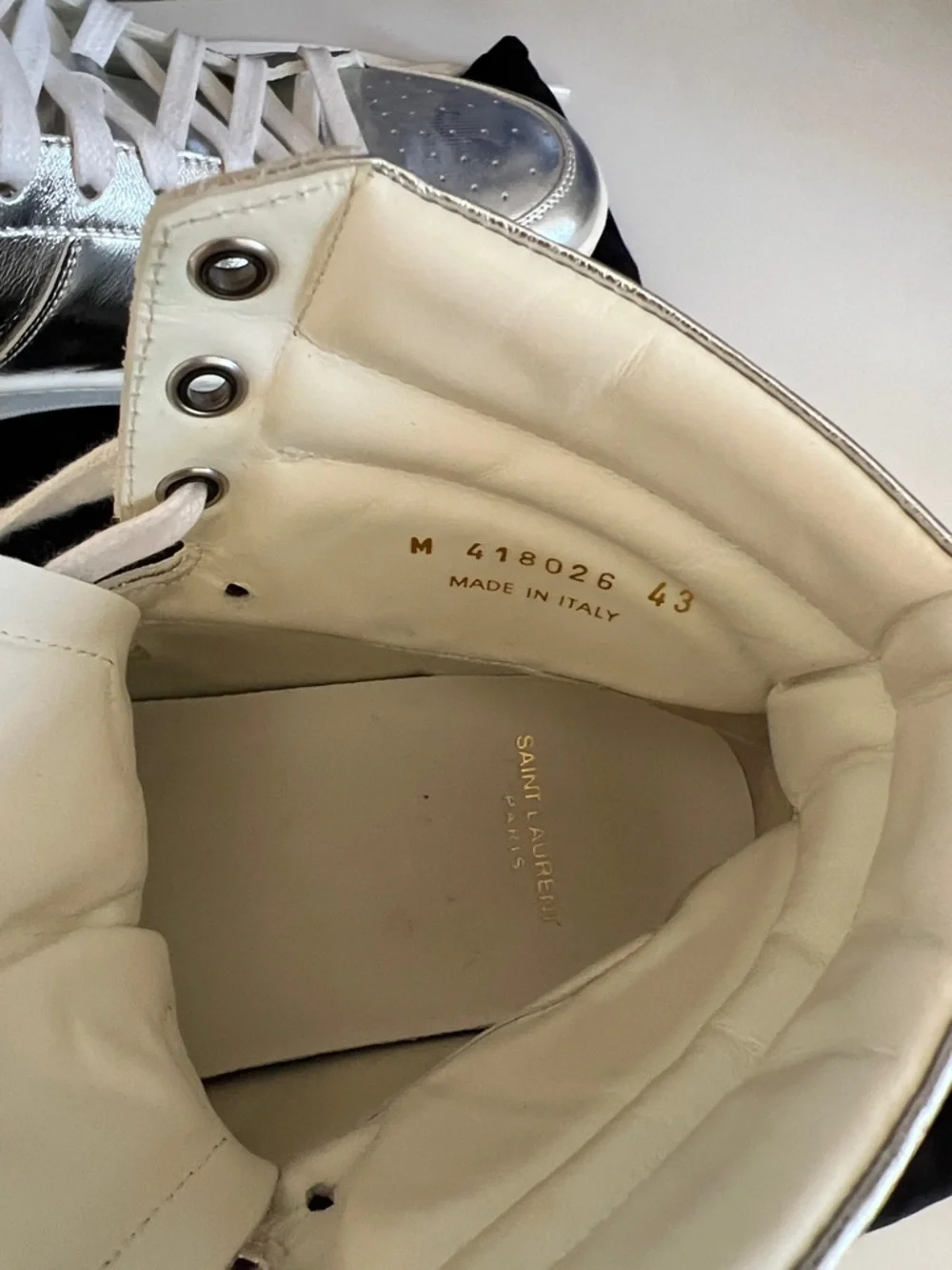 Saint Laurent Silver Metallic High-Top Sneakers with White Trim - Picture 5 of 9